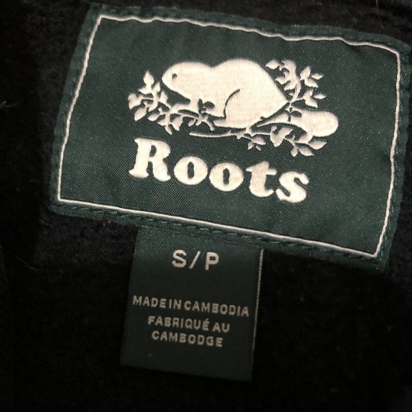 ROOTS Hoodie Sweatshirt Men's SMALL Black Gray Logo Pockets Classic EUC - Picture 3 of 4